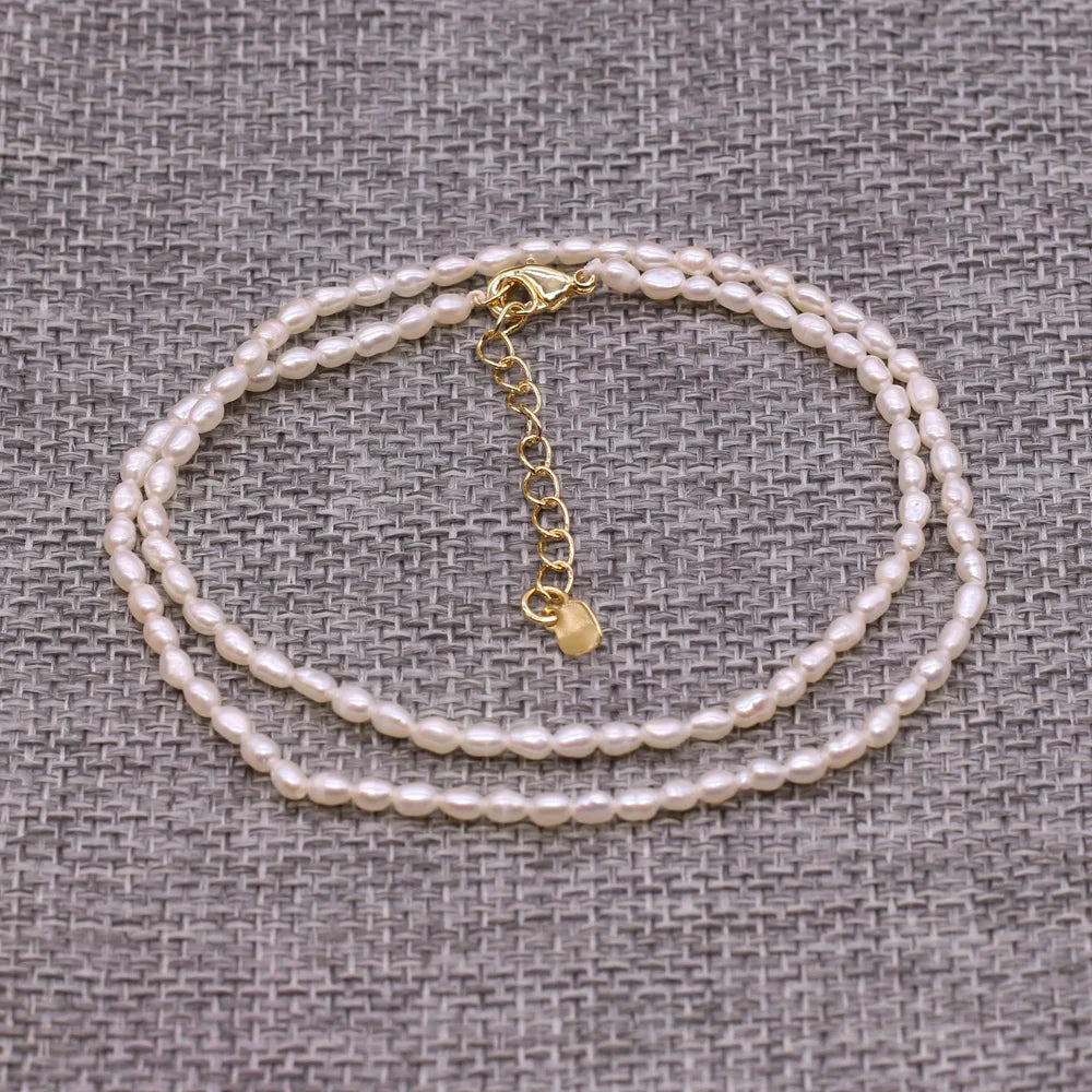 AA Natural Freshwater Pearl Necklace Rice Shape Pearls Jewelry for Women Wedding Gifts Fashion Copper Chain Chokers Necklace