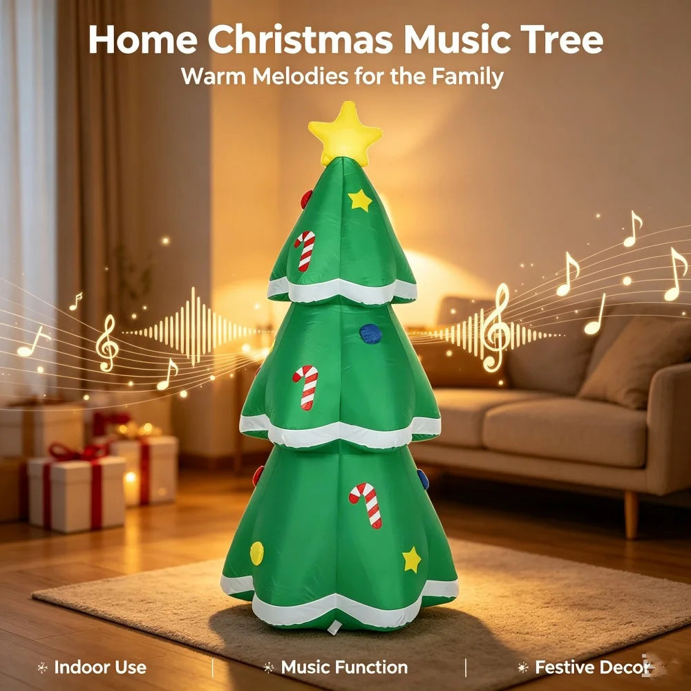 1.5M/5FT Inflatable Music Christmas Tree Yard Ornament Built-in LED For Xmas Outdoor Garden Lawn,Festival Indoor Decor Props