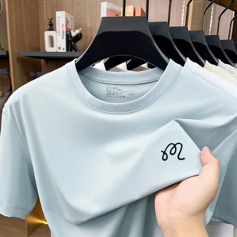 Men's New Summer High Quality Cooling Sensation T-Shirt Round Neck Brand Printing Short Sleeves Tops Leisure Fashion Men Swear