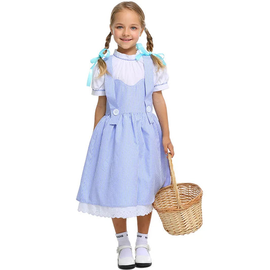 Womens Wizard Of Oz Dorothy Costume Adult Kids Fairytale Character Blue Gingham Maid Dress Outfit Cosplay Halloween Costumes