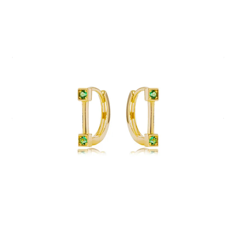 ITSMOS s925 Sterling Silver Hoop Earrings 14k-gold Plated Green Zircon Studs Earrings Vintage Fashion for Women Fine Jewelry