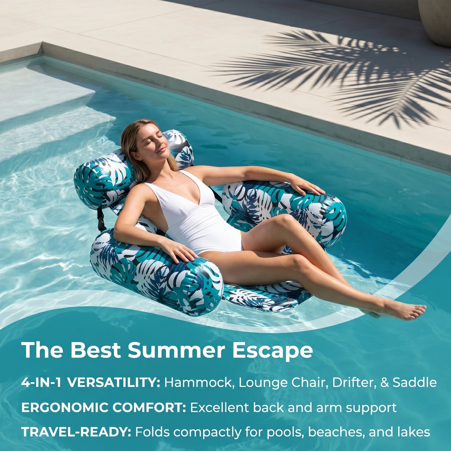Pool Floats Chairs Adult Inflatable Pool Lounger with Arm & Backrest Water Floating Recliner Water Hammock for Summer Water Fun