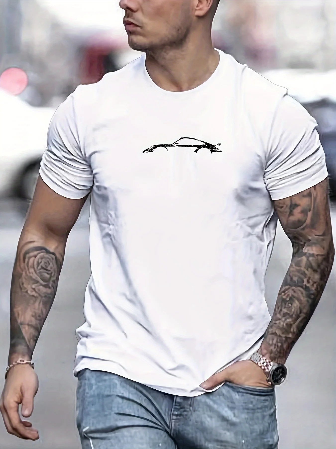 Men'Retro Car Pattern T-shirt with Classic Car Design Is Suitable for Car Enthusiasts and Casual Wear. Short-sleeved Casual Wear