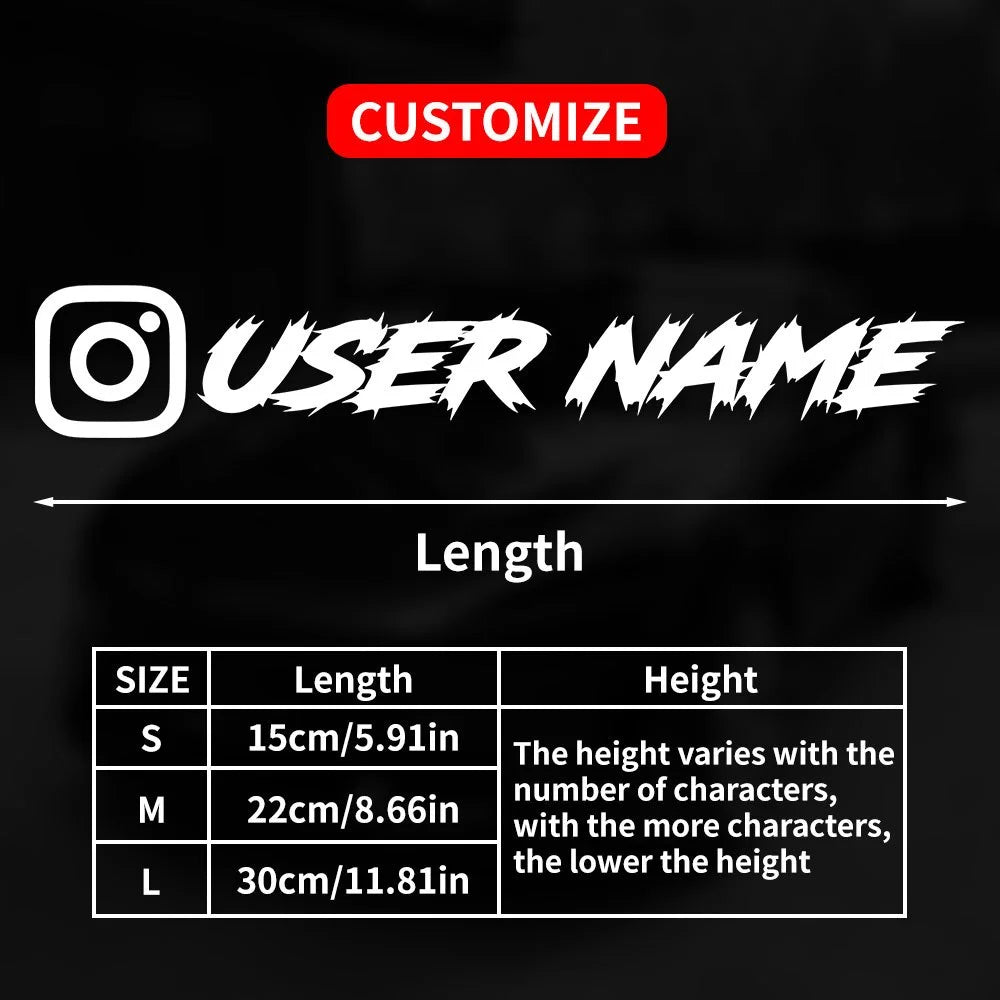 1PC Custom Car Sticker Instagram Cool Fonts Waterproof DIY Vehicle Window Motorcycle Bicycle Scooter Helmet Durable Vinyl Decals