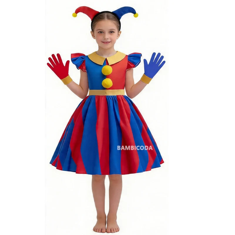 Pomni Cosplay Costume Anime The Amazing Digital Circus Cartoon Uniform Hat Gloves Halloween Party for Girls Boys Costumes