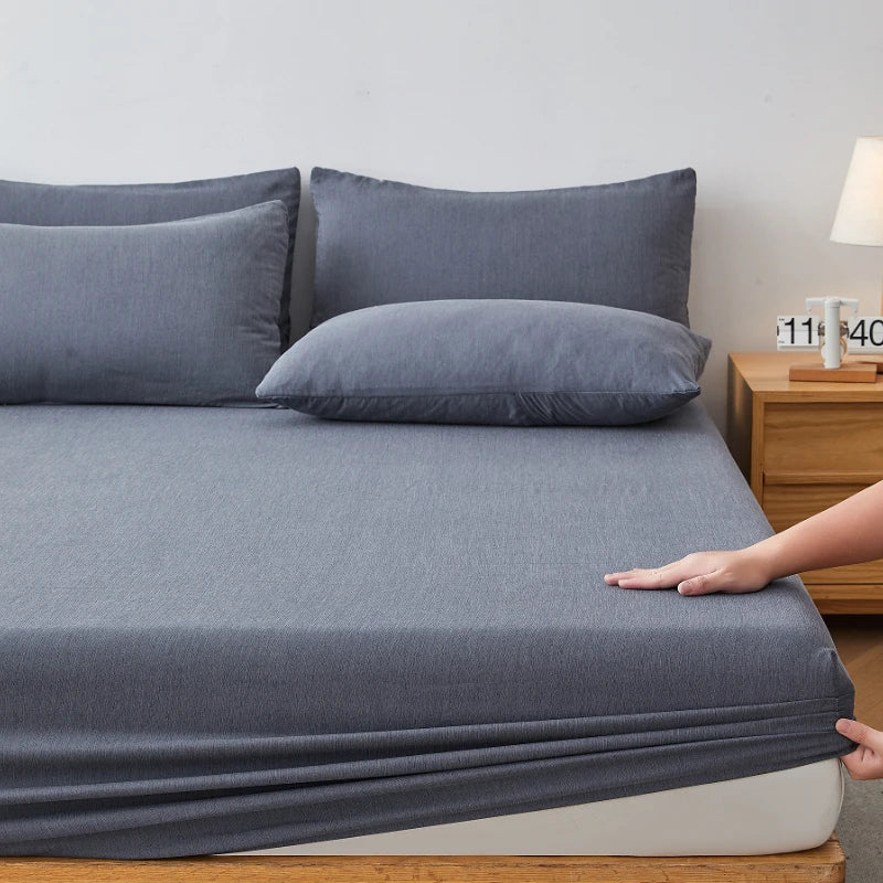 Summer Bamboo Fiber Cooling Fitted Sheet Soft Breathable Mattress Cover 360° Elastic Anti-slip Bed Protector Queen King Size