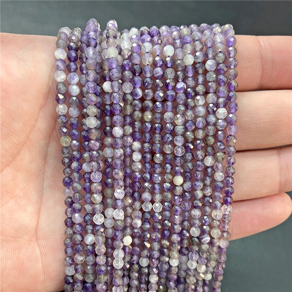 2mm 3mm 4mm Faceted Natural Stone Pink Rose Quartzs Crystal Beads Round Amethysts Loose Beads for DIY Jewelry Making Necklace