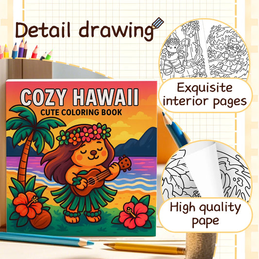 Cozy Hawaii Coloring Book for Adults And Students Featuring Puzzle Stress Relief for Relaxation Kids DIY Painting Drawing Books