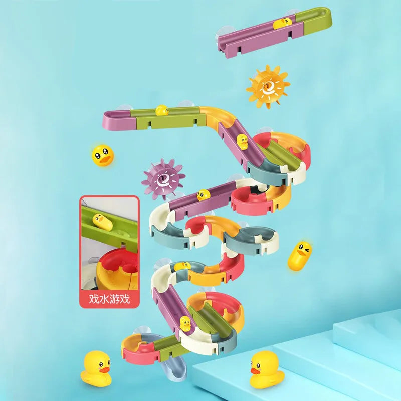 Children's Baby Duck Slide Bath Toys DIY Marble Assembly Track Stackable Bathtub Bath Track Water Game Toy Set Kids Gifts
