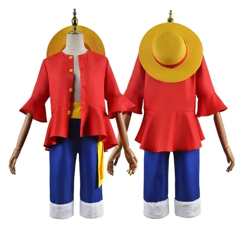 Halloween Anime M-Monkey D Luffy Full Set Cosplay Costume for Boys Carnival Outfits Children Straw Hat Coat Pants Belt Suit