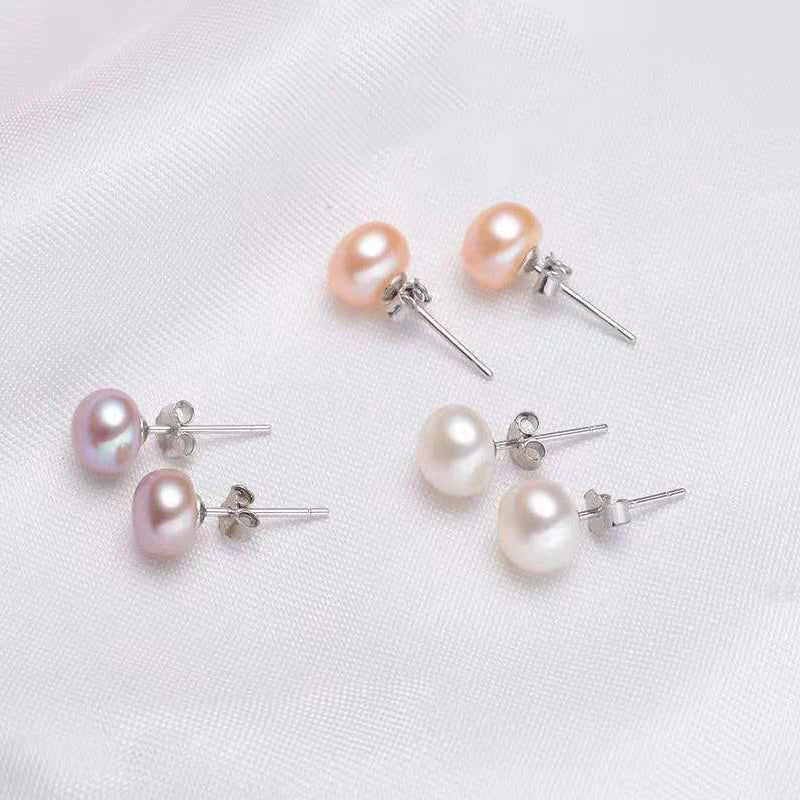 Wholesale Natural Freshwater Pearl Earrings Real S925 Sterling Silver Stud Earrings For Women Jewelry Birthday Gift