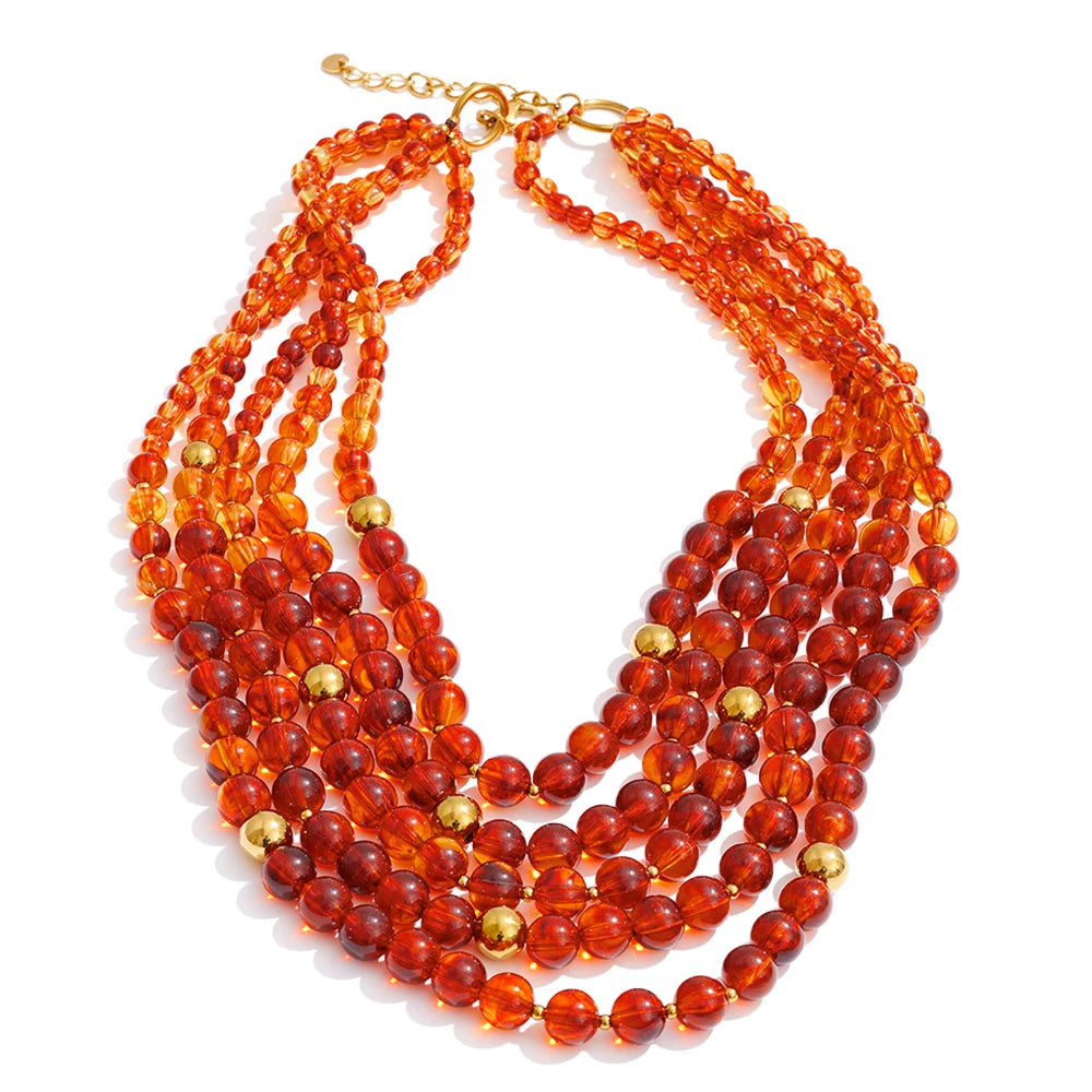 Yhpup 7 Color Fashion Beads Layered Statement Necklace 2025 Tarnish Resistant Charm Resin Trend Jewelry Christmas Gift for Women