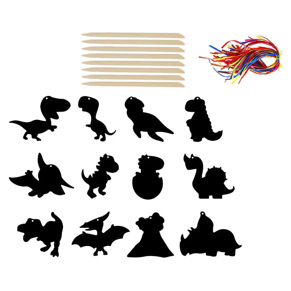 1Set Scratch Paper Kids Dinosaur Design Creative Graffiti Sheets DIY Craft Supplies Fun Party Activity for Children
