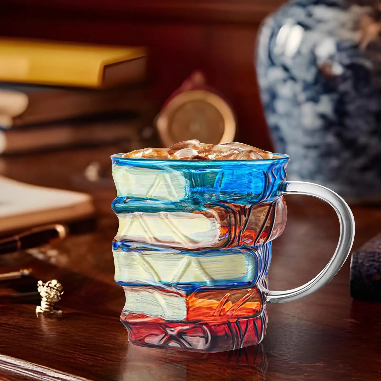 Book Coffee Mug Painted Book Coffee Cup Tea Mug Drinkware Tumbler Funny Decor Desk Accessories for Readers Women Librarian