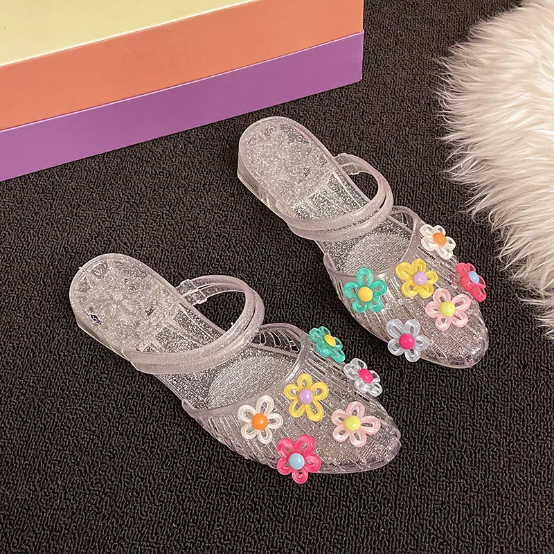 Korean version of flat shoes women's summer sandals wear fashion hole shoes, casual Internet celebrity crystal shoes jelly shoes