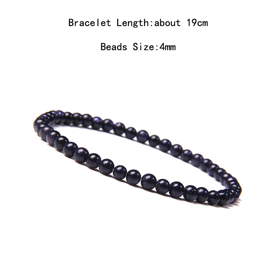 4mm Quartz Agate Bead Natural Stone Beaded Bracelet Lava Rock Tiger Eye Black Onyx Crystal Women Men Yoga Healing Chakra Jewelry