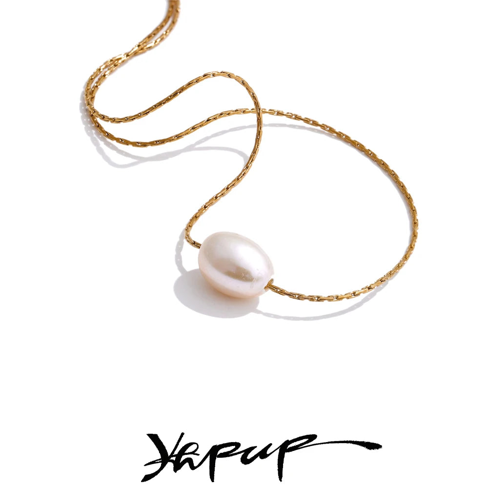 Yhpup Basic Style Jewelry Natural Freshwater Pearl Pendant Fashion Necklace Popular Stainless Steel Chic Waterproof Jewelry Gift