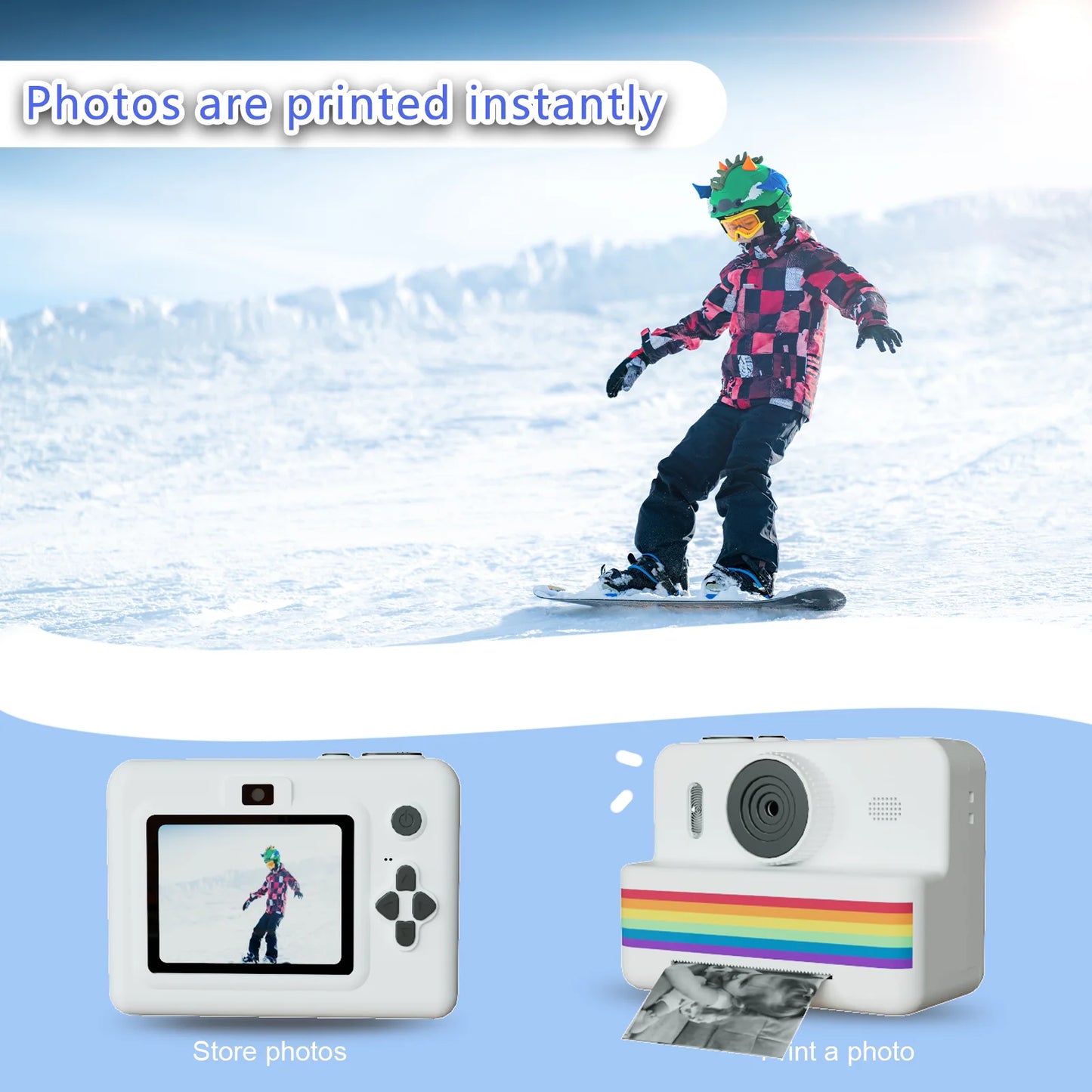 kids instants camera with 32GB memory card&color pencil, dual cameras, flashlight, the perfect gift for boys and girls.