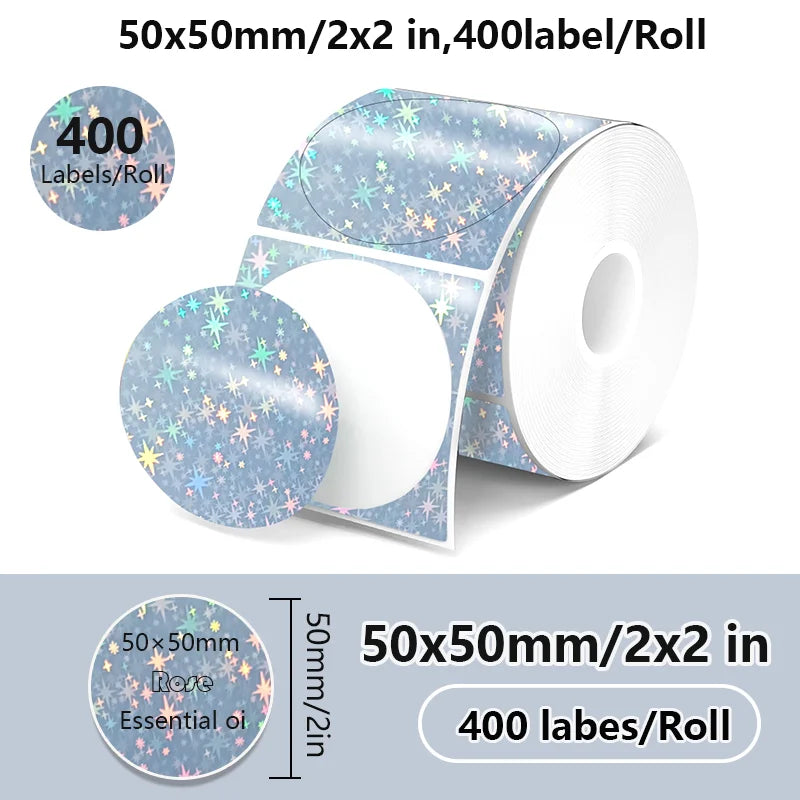 FOR Phomemo 241BT 246S D520 50mm LABEL Holographic Silver Laser Gold Gradient Thanks Card Sticker for LOGO Barcode Birthday