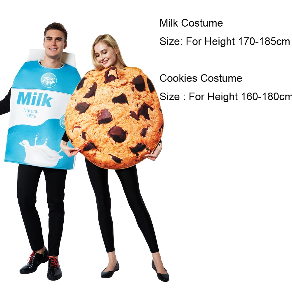 Funny Adult Kids Cookies And Milk Costume Halloween Costume For Couple Men Milk Costume Women Cookies Cosplay Performance Props