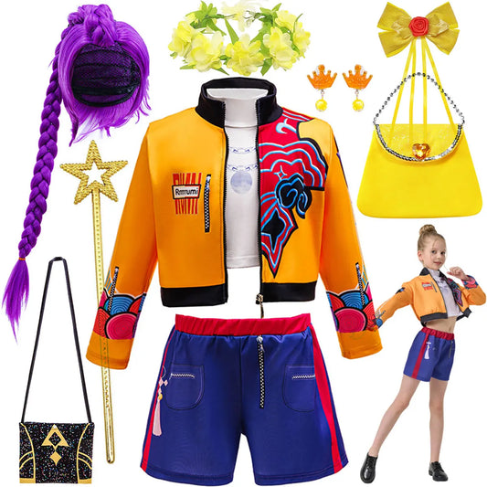 Girls Jacket & Shorts Costume Set – Printed Outfit with Braided Crown, Ages 2–12