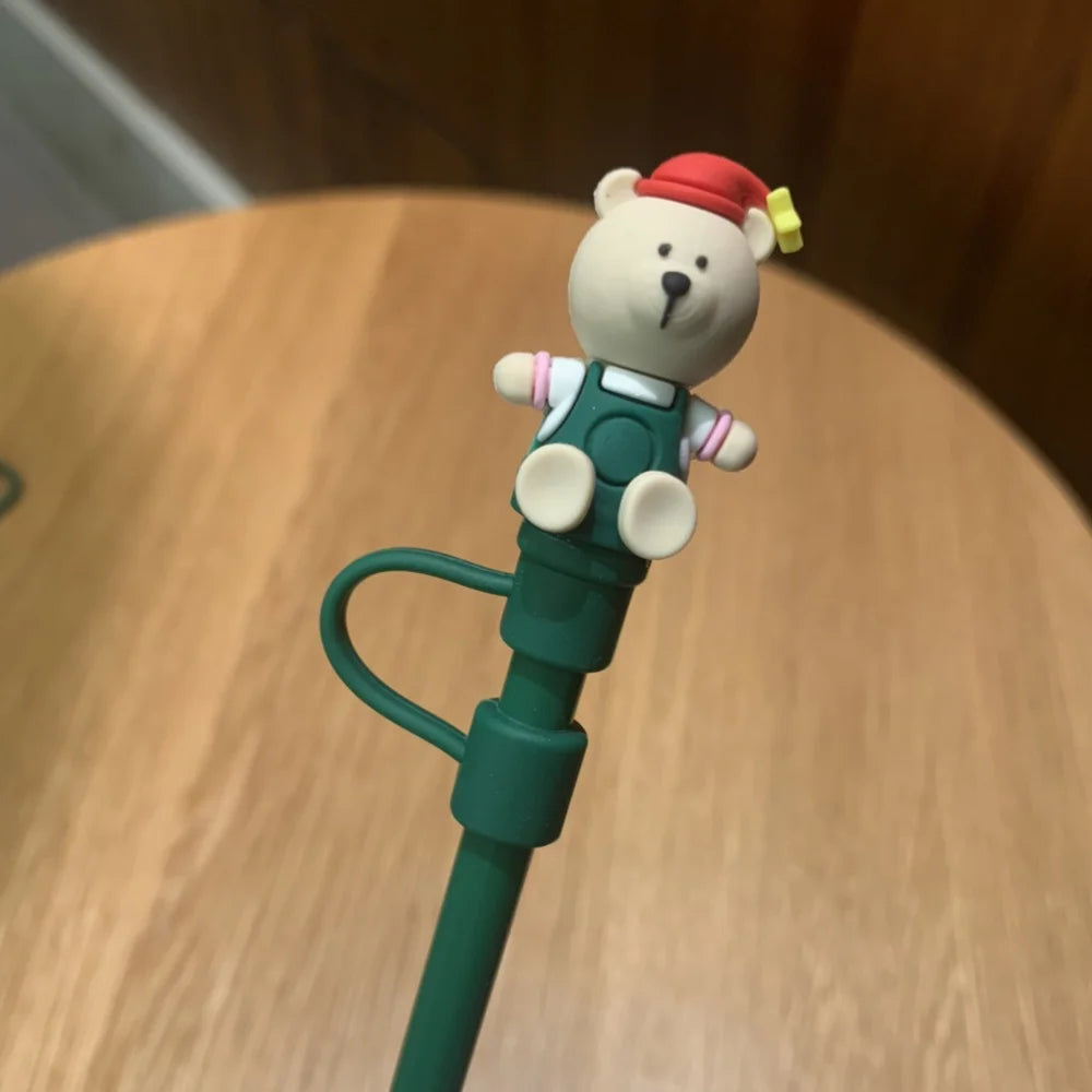 1pc Cute Bear Silicone Straw Cover Dust Plug for 7-8mm Straw Cups Tumblers Drink Lid Cap Creative Straw Toppers Cup Accessories