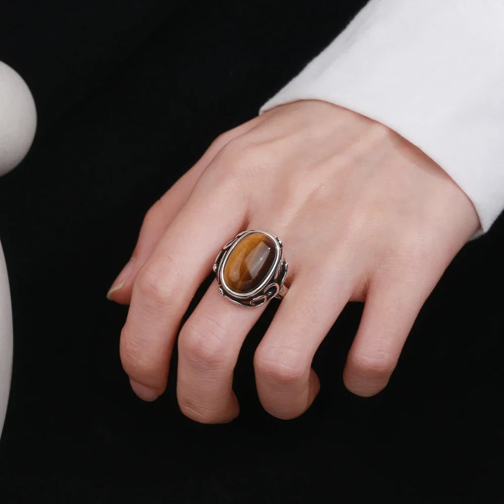 S925 Silver Ring Natural Lapis Lazuli White Chalcedony Moonstone Ring Large Stone 11x17MM Oval Jewelry for Women