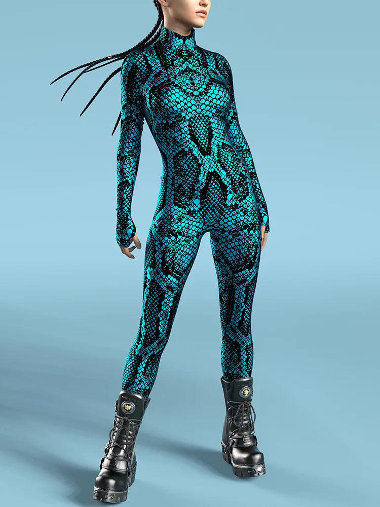 Snake Costume Women's Jumpsuit Unique Animal Festival Bodysuit Halloween Rave Outfit Cosplay Zentai Suit Party Masquerade Tights