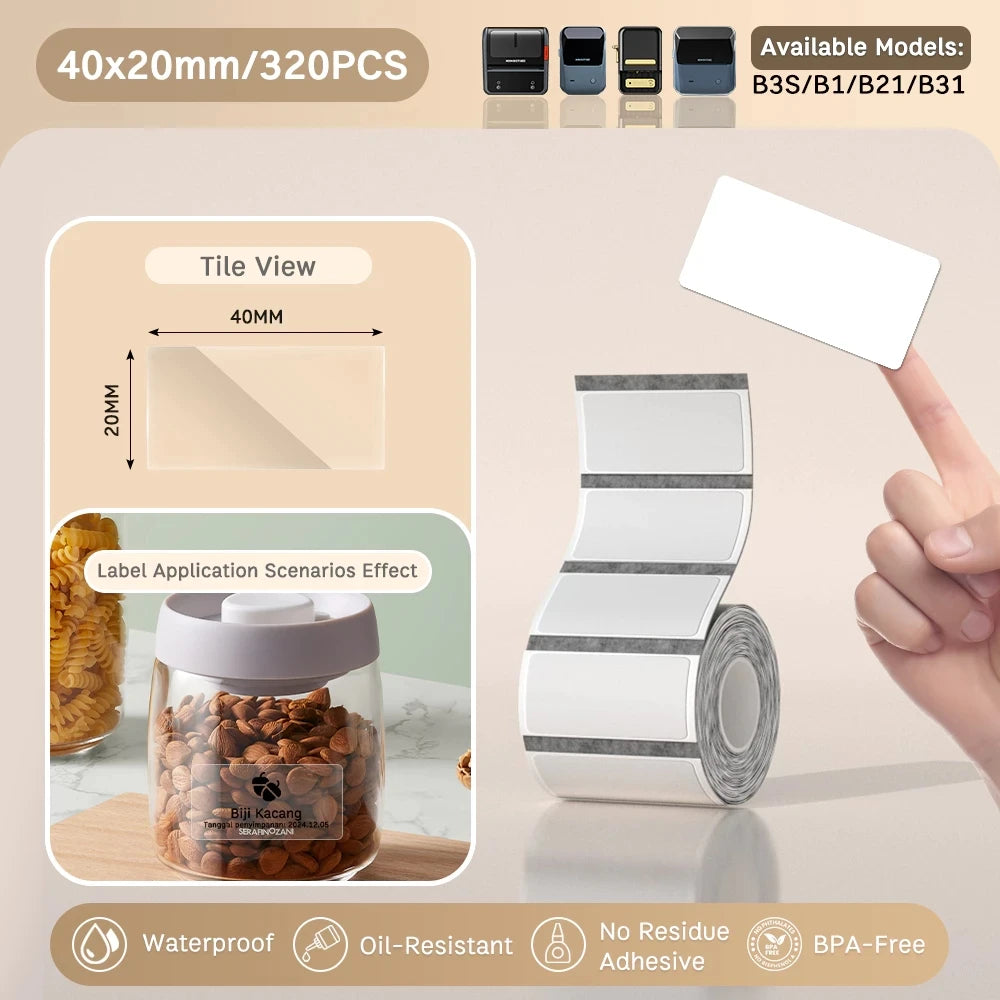 NIIMBOT B21/B1/B3s Transparent Label Printing Paper Name Sticker Waterproof Circle/square Thermal Label paper