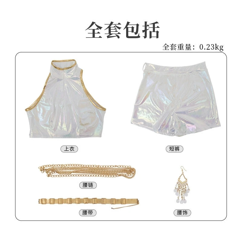 Cosplay Costume PU Leather White Singing Suit Women Halloween Carnival Party Outfit Girls Wig