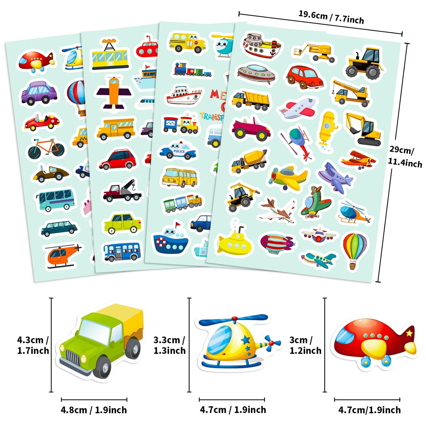 4 Sheets 100pcs Vehicle Stickers, Cartoon Transport Decals, DIY Decor for Journal, Photocard, Scrapbooking & Kids