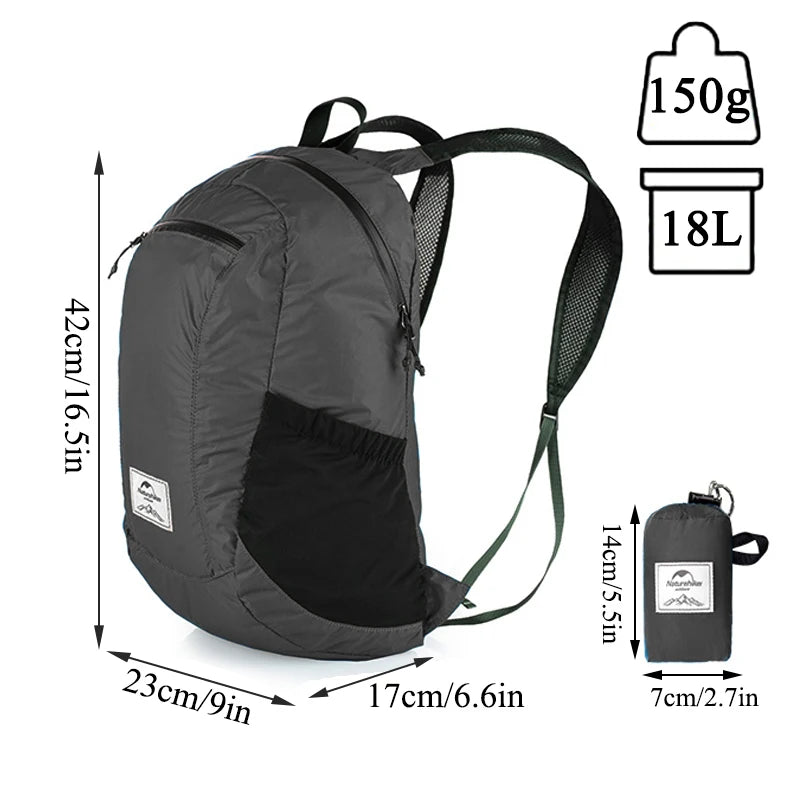 Naturehike 18L Camping Backpack Portable Ultralight Waterproof Nylon Bags Man Outdoor Foldable Sports Travel Hiking Backpack
