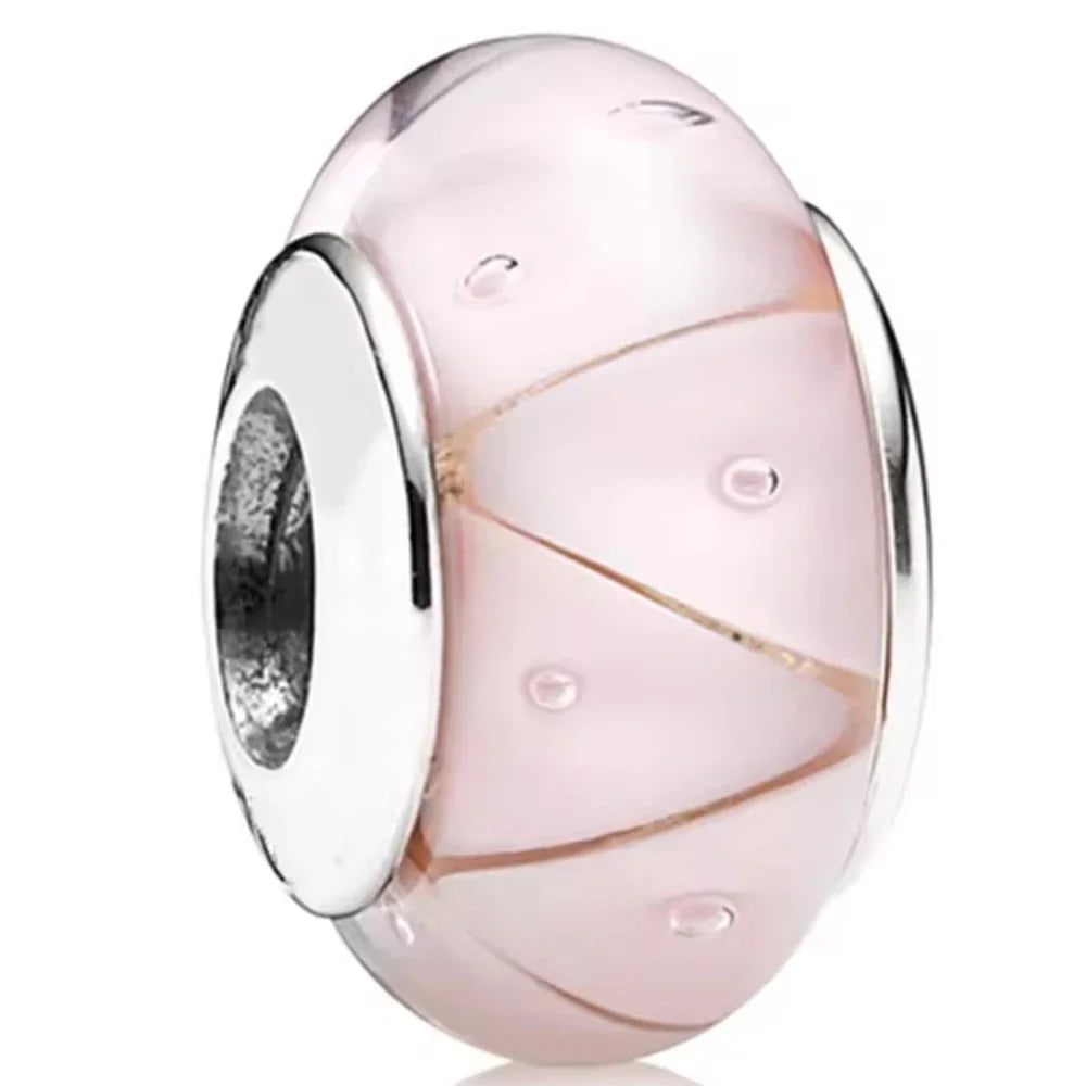 2025classic 925 Sterling Silver Colored Flower Leaf Cosmic Rainbow Murano Glass Charms Beads Fit DIY Bracelet Women Jewelry Gift
