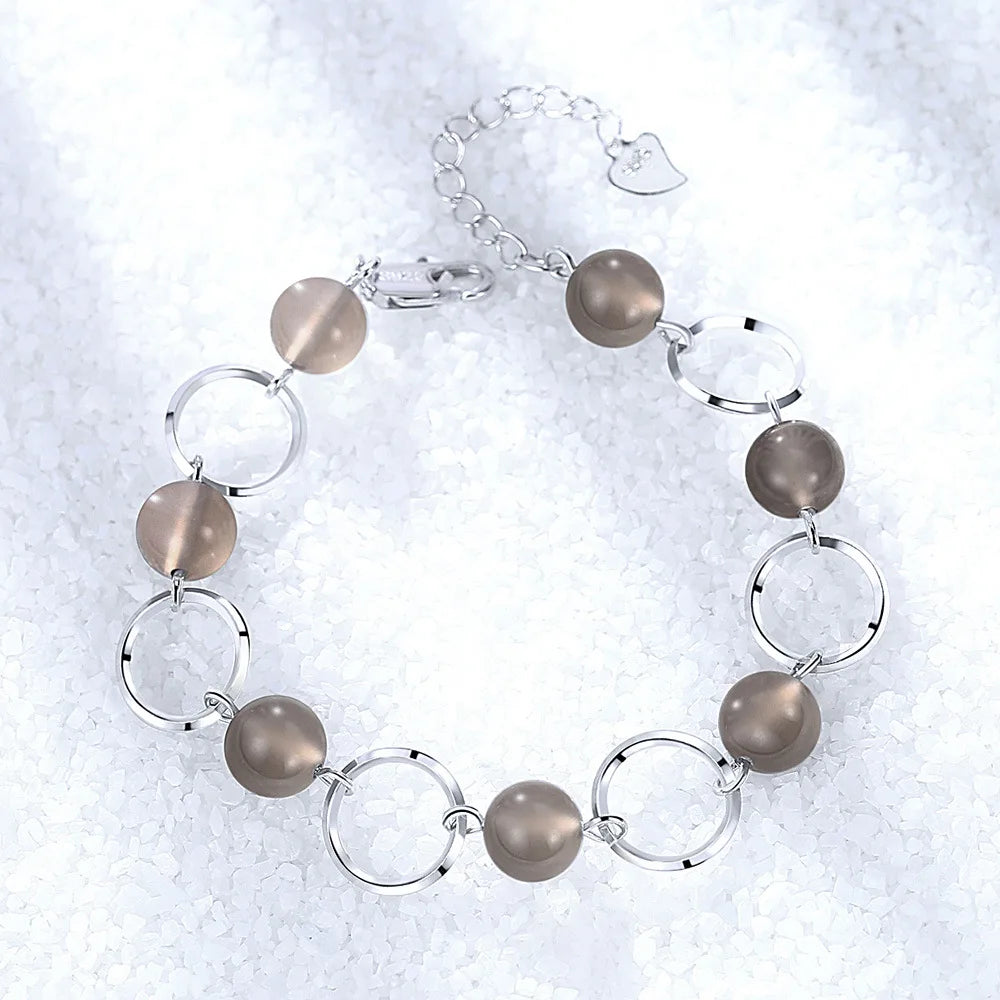 S925 Sterling Silver Bracelet Natural Gray Agate Crystal Bead Bracelet Engagement Party Jewelry Gift For Women