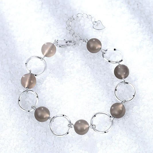 S925 Sterling Silver Bracelet Natural Gray Agate Crystal Bead Bracelet Engagement Party Jewelry Gift For Women