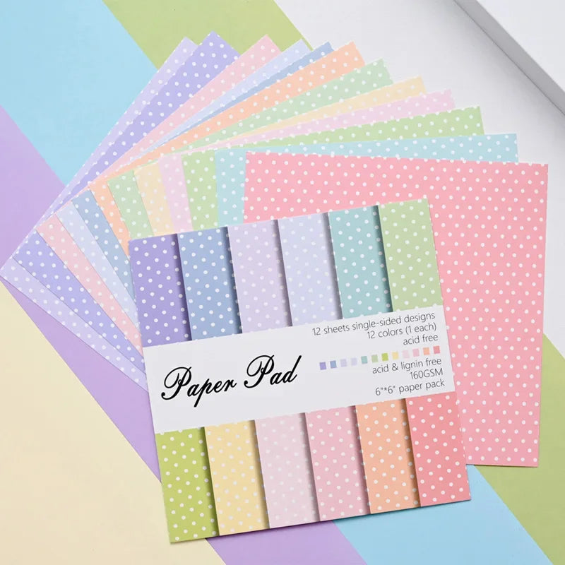 12 Sheet 6"X 6" Dot Grid Pattern Craft Paper Handmade Art Paper Background Pad Card Making Scrapbooking Material Pack