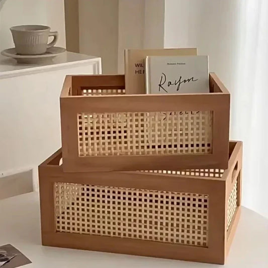 Vintage Rattanstorage Box Books Snacks Fruit Cosmetics Organizers Storage Woven Baskets Multifunction Organizers for Living Room