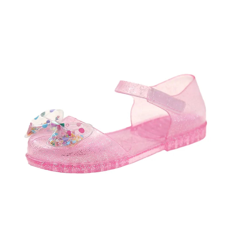Summer Bow Crystal Jelly Girl Casual Princess Sandals Children Closed-Toe Non-Slip Soft Sole Beach Shoe Kids Casual Outdoor Shoe