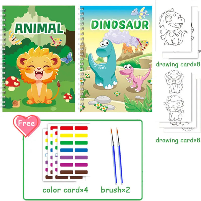 Montessori Kids Watercolor Coloring Book with Built-in Paint Board And Brushes Educational Creative Art Gift for Children