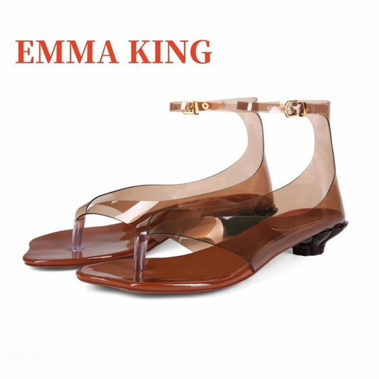 Women's Thong Jelly Sandals,2026 New Clear PVC Sandals ,Ankle Buckle Strap Low Heel Sandals,Summer Beach Casual Footwear,35-43