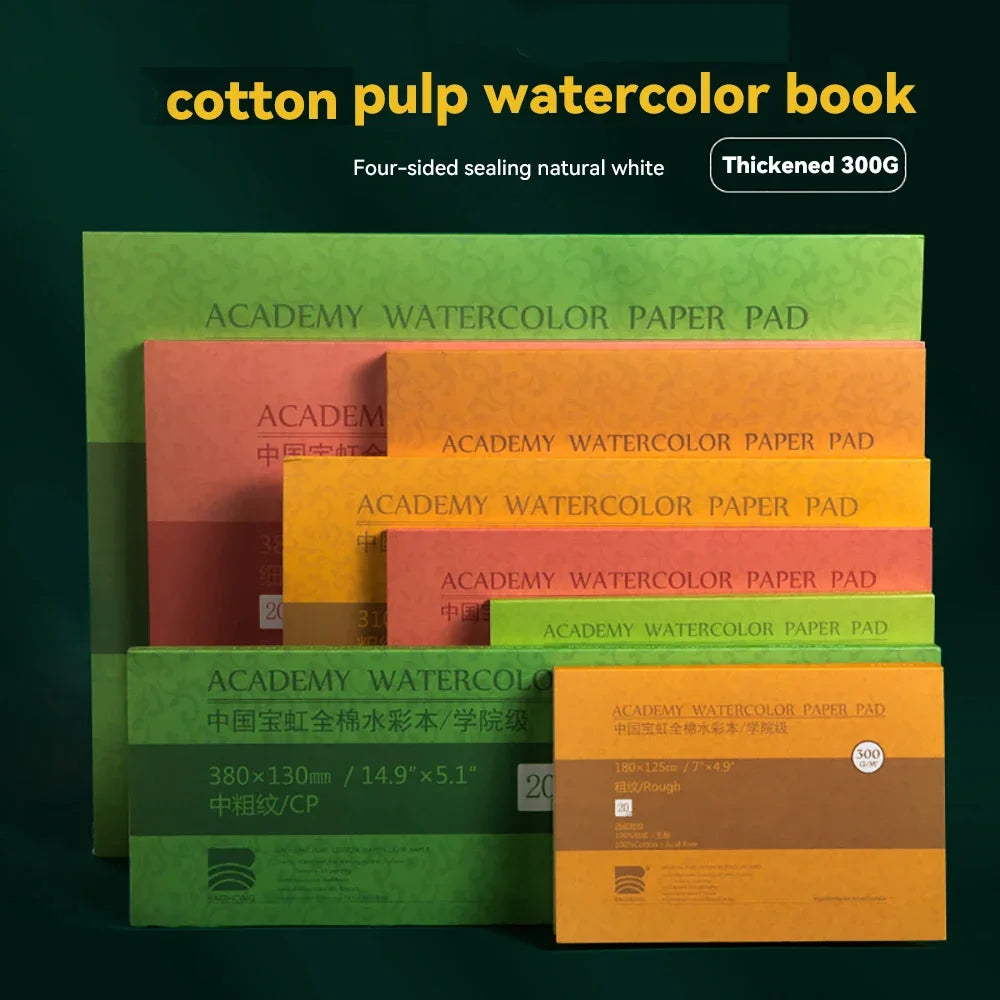 20 Sheets Baohong 200g/300g Watercolor Sketchbook 100% Cotton Watercolor Paper Sealing Pad 32K 16K 8K Water Color Drawing Book