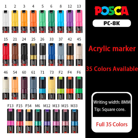 Uni POSCA PC-8K Full Markers,35 Colors 8mm Water Based Acrylic pinturas con pigmentación Graffiti Drawing rotuladores permanente