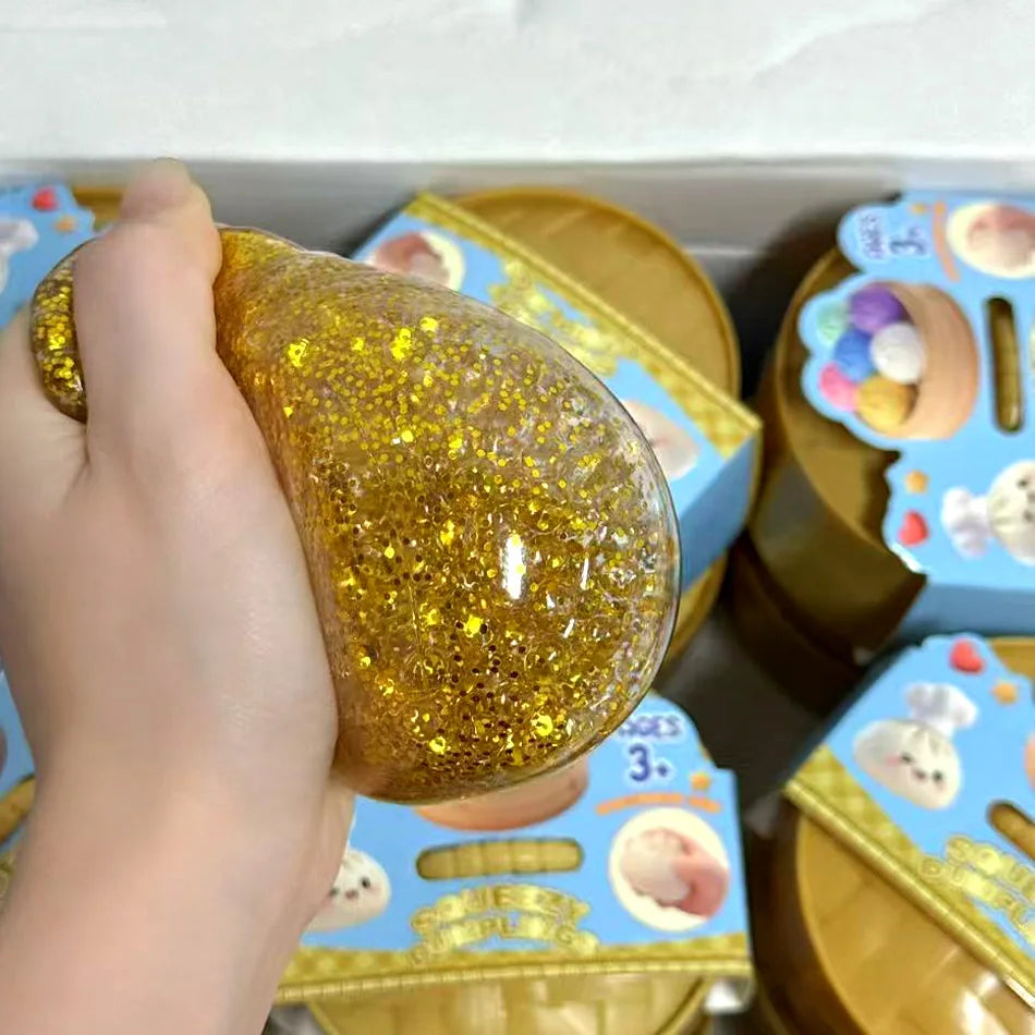 New 1-12pcs Glitter Dumpling Glitter Dumpling Squishy with Box Dumplings Sensory Squeeze Toy for Stress Relief