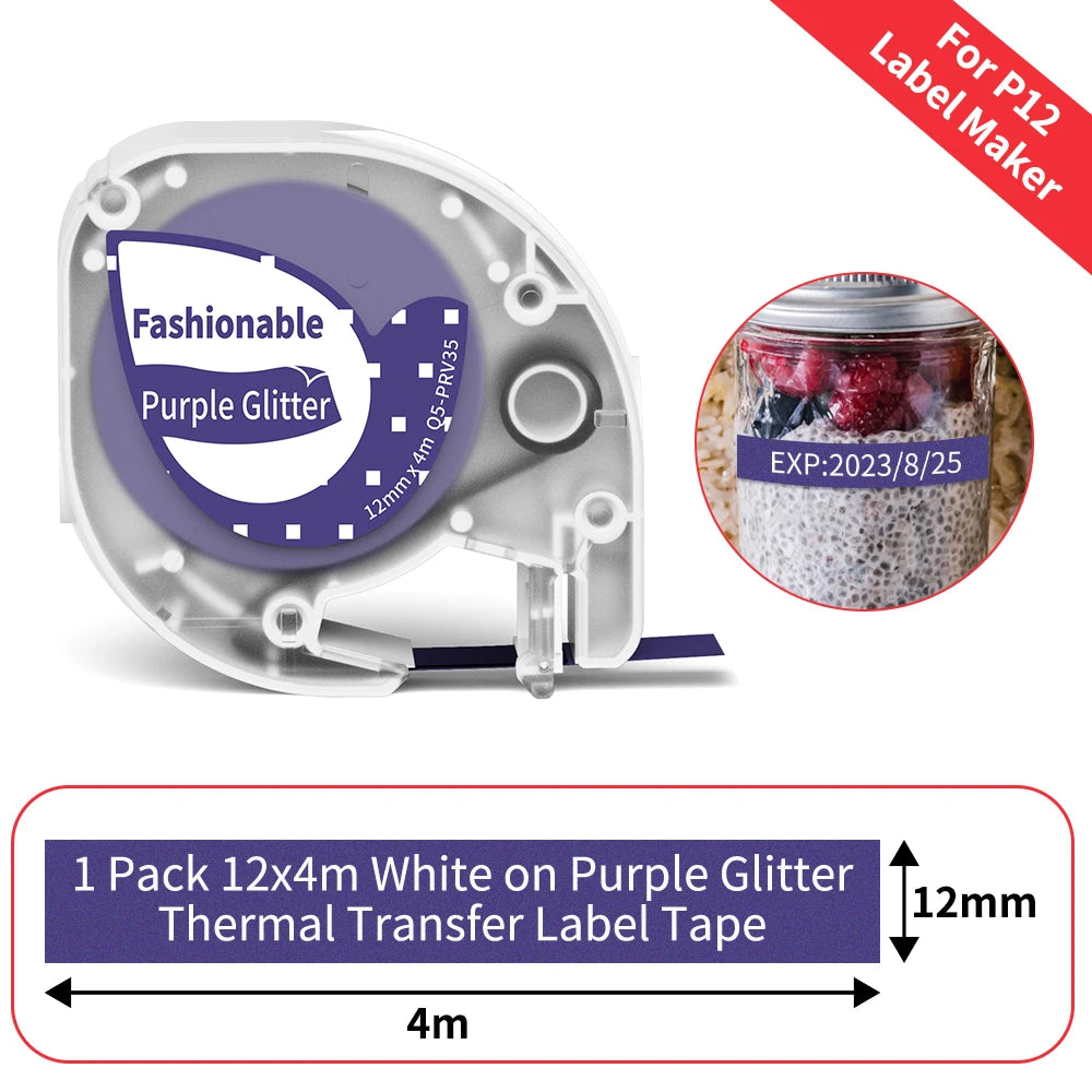 P12 Label Tape Compatible with Dymo LetraTag 200B Refills LT-100H Label Replacement for Phomemo P12 PRO Label Maker 12mm x 4m