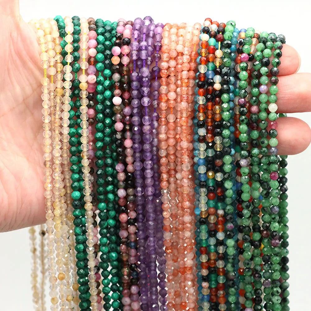 2 3mm Natural Faceted Amethyst Garnet Tourmaline Gem Stone Beads Round Mineral Bead for Jewelry Making DIY Bracelet Accessories