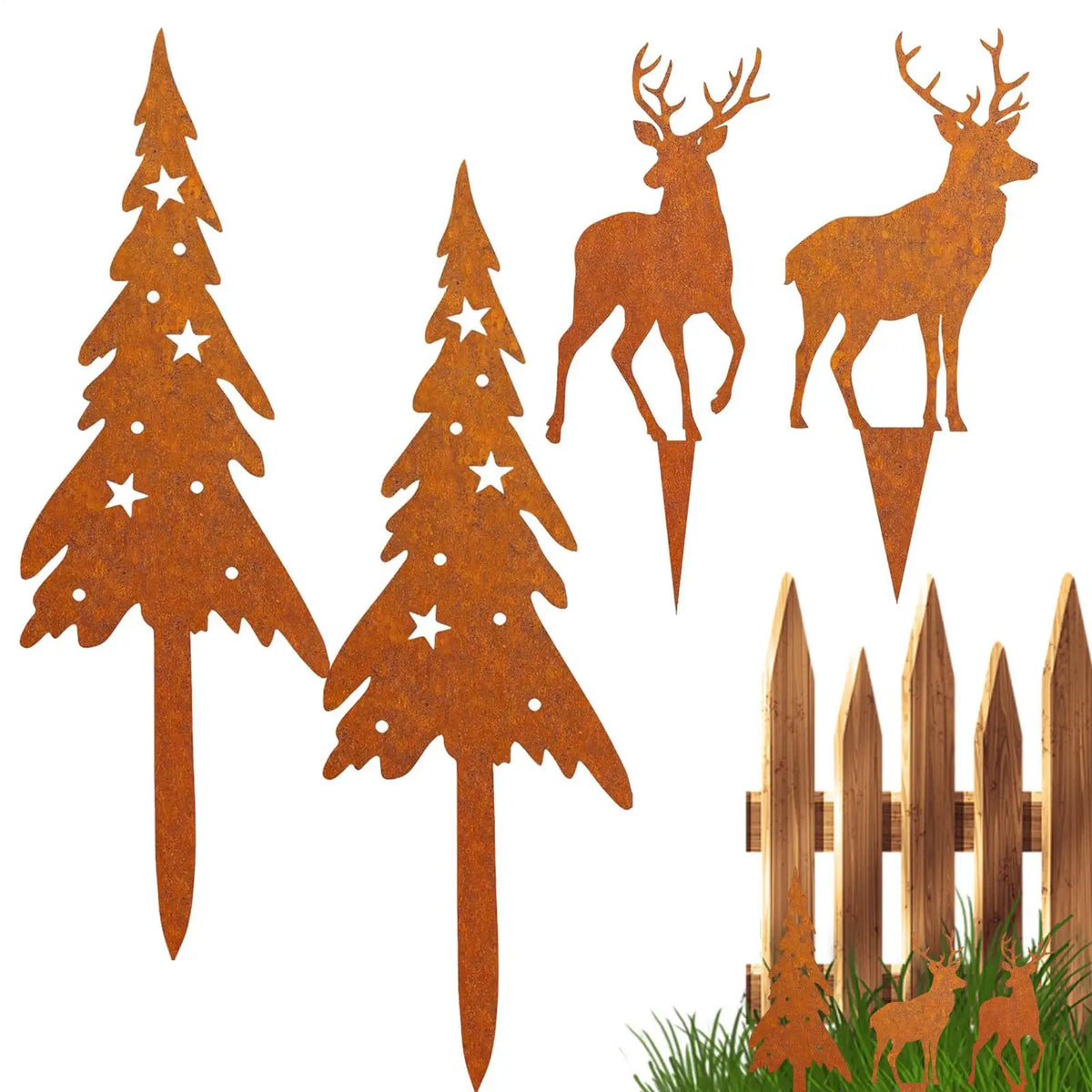 Metal Deer/castle Stakes Decorative Garden Iron Sticks Art Ornament For Outdoor Farmhouse Lawn Christmas Backyard Porch