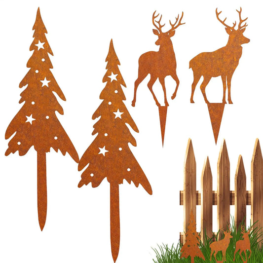 Metal Deer/castle Stakes Decorative Garden Iron Sticks Art Ornament For Outdoor Farmhouse Lawn Christmas Backyard Porch