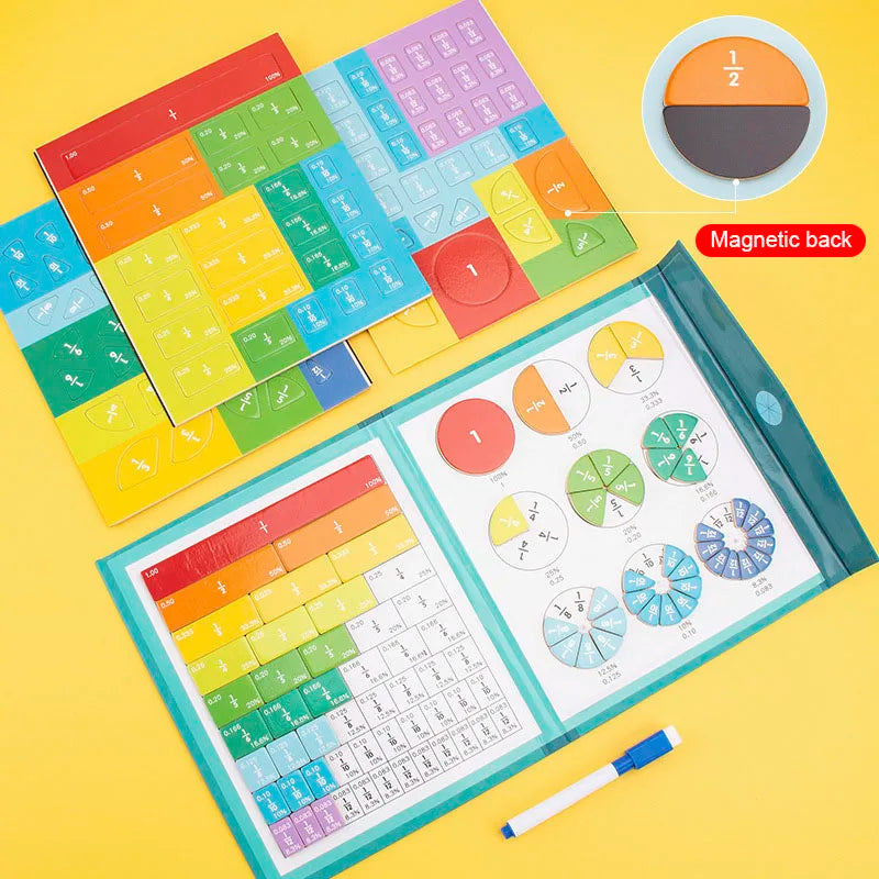 Children Magnetic Fraction Learning Math Toys Wooden Fraction Book Set Kids Arithmetic Learning Educational Toys Teaching Aids