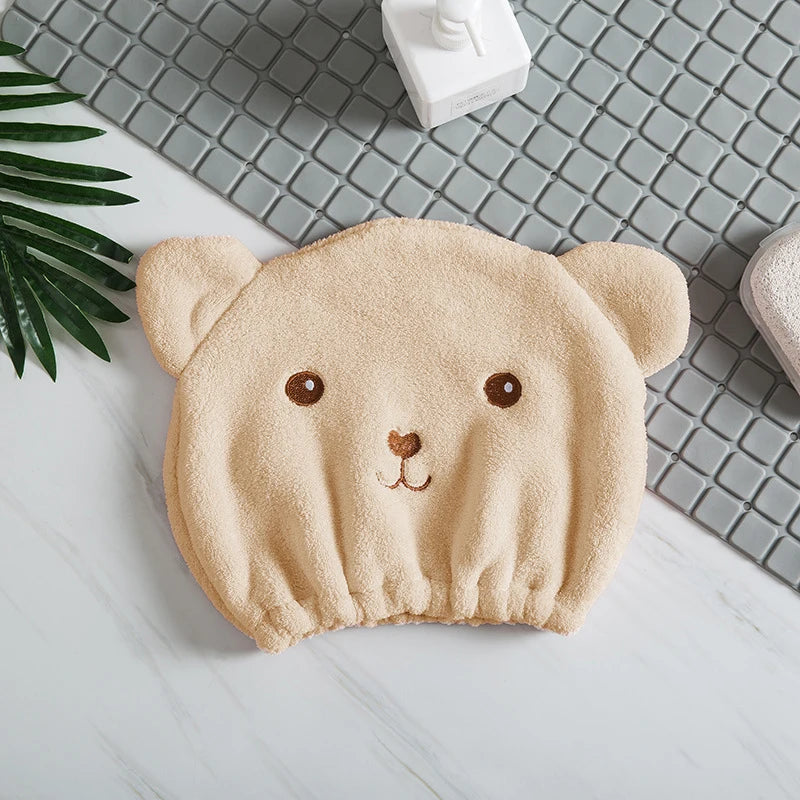 Thinnest Dry Hair Cap For Women Quick-drying Absorbent Microfiber Head Towel Korean Cute Bear Embroidered Shower Cap Towel