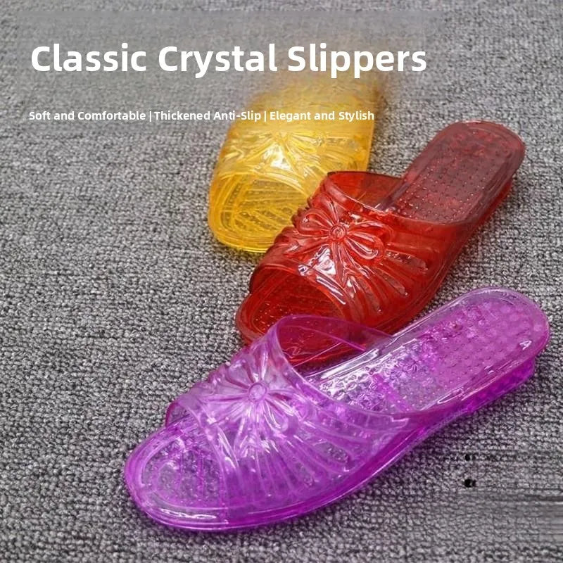 Classic Plastic Mom Slippers Women's Outdoor Fashionable Non-Smelly Old-Style Crystal Jelly Slippers Home Comfortable Sandals